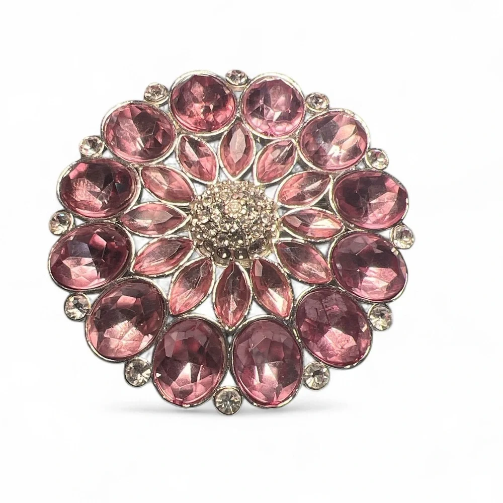 Vintage Convertible Pendant Pin Brooch Starburst Pink‎ Clear Rhinestones